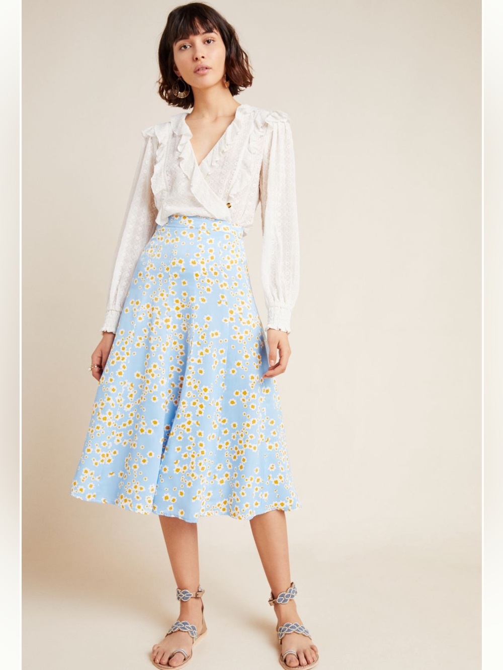 Faithfull the Brand Blue Daisy-Print Midi skirt size S